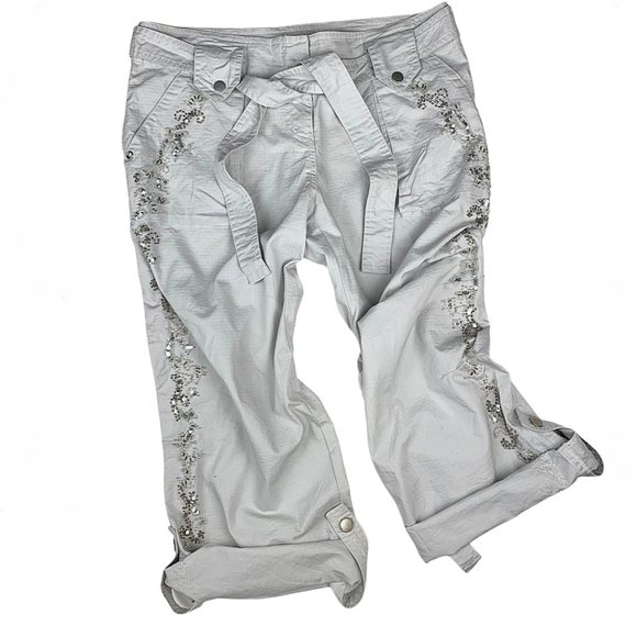 Cache Pants - Cache Dove Embellished Cropped Cargo Utility Pants